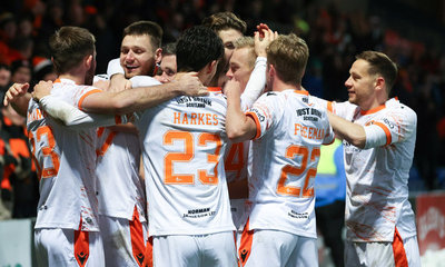 Dundee United players celebrate at Ross County
