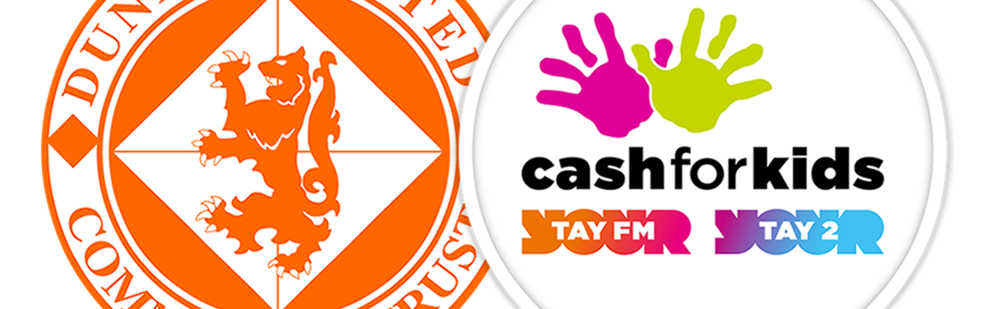 Graphic featuring Dundee United Community Trust (DUCT) and Radio Tay's Cash for Kids Charity logos